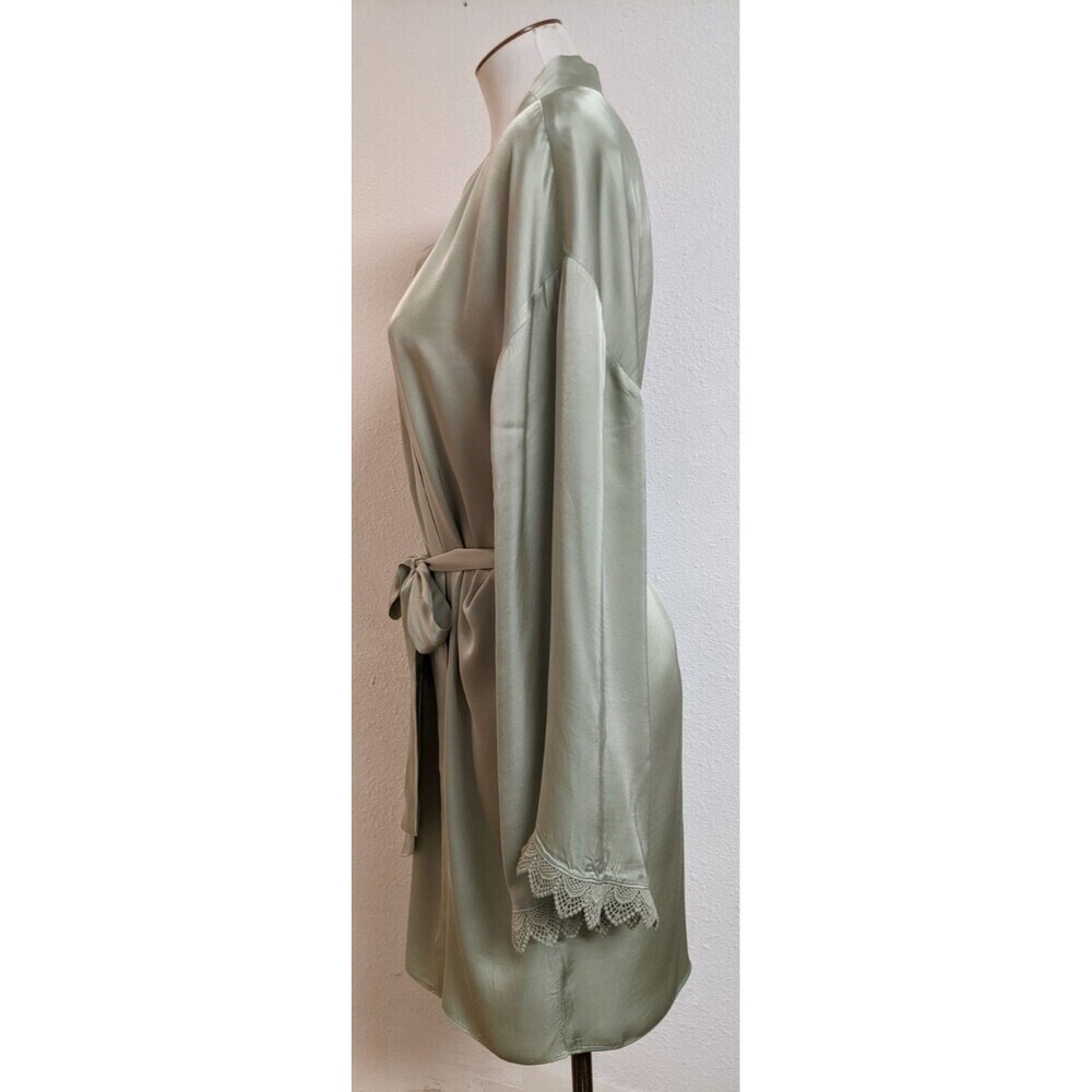 Women's BHLDN BEHOLDEN Sage Green Viscose Satin Tie Front Matine Robe M - Picture 8 of 14